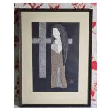 Stamped Modern Fine Art Japanese Woodblock Print - Kaoru Kawano - Maria Kwannon (Madonna and Child)