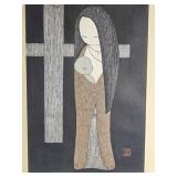 Stamped Modern Fine Art Japanese Woodblock Print - Kaoru Kawano - Maria Kwannon (Madonna and Child)