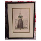 Brilliant Vintage 19th c. Colored Etching Fashion Print Pair - Costume de St. Lo / Costume de Cherbourg