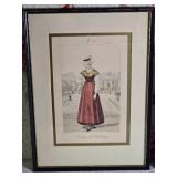 Brilliant Vintage 19th c. Colored Etching Fashion Print Pair - Costume de St. Lo / Costume de Cherbourg