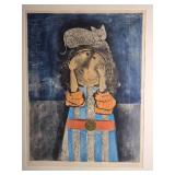 *ARTIST PROOF**SIGNED* Fine Art Etching and Aquatint Print - Graciela Rodo Boulanger - Girl with Cat on Her Head