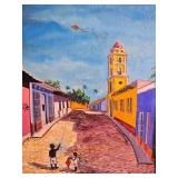 Vibrant Cuban Fine Art Painting - Boys with Kite