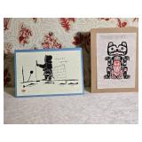 *SIGNED* Indigenous Fine Art Print Pair - Henry Napartuk - Eskimo Woman Fishing / Bear