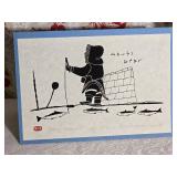 *SIGNED* Indigenous Fine Art Print Pair - Henry Napartuk - Eskimo Woman Fishing / Bear
