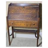 Oak Drop Front Secretary Desk with Lower Shelf