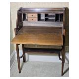 Oak Drop Front Secretary Desk with Lower Shelf
