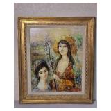 Original French Fine Art Painting - Jacques Lalande - Girls in Garden - Oil on Canvas