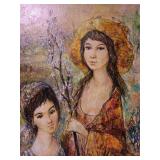 Original French Fine Art Painting - Jacques Lalande - Girls in Garden - Oil on Canvas