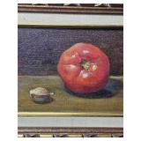 Antique Original Still Life  Walnut, Tomato, & Garlic