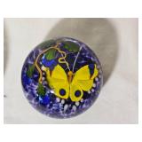 Mayauel Ward Art Glass Paperweight Yellow Butterfly