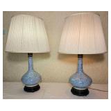 Antique Chinoiserie Blue Porcelain Flower Table Lamps