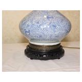 Antique Chinoiserie Blue Porcelain Flower Table Lamps