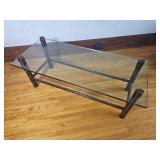 Hollywood Regency Rattan Cocktail Table with lead Glass Top and Bamboo Frame