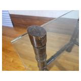 Hollywood Regency Rattan Cocktail Table with lead Glass Top and Bamboo Frame