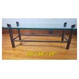 Hollywood Regency Rattan Cocktail Table with lead Glass Top and Bamboo Frame