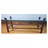 Hollywood Regency Rattan Cocktail Table with lead Glass Top and Bamboo Frame