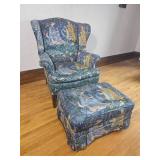 English Jacquard Tapestry Armchair and Ottoman