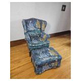 English Jacquard Tapestry Armchair and Ottoman