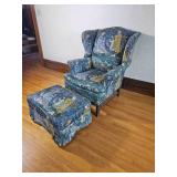 English Jacquard Tapestry Armchair and Ottoman
