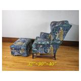 English Jacquard Tapestry Armchair and Ottoman