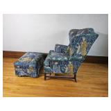 English Jacquard Tapestry Armchair and Ottoman
