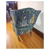 English Jacquard Tapestry Armchair and Ottoman