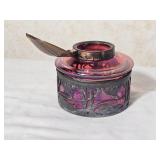 Bohemian Cranberry Glass Art Nouveau Inkwell