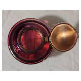 Bohemian Cranberry Glass Art Nouveau Inkwell