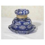 Vintage Bohemian Cobalt Cut to Clear Inkwell