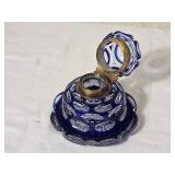 Vintage Bohemian Cobalt Cut to Clear Inkwell