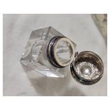 Antique Crystal Inkwell Set with Brass & Sterling Lids