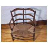 Charming Antique Ladder Back Bench with Rush Seat