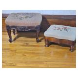 Antique Needlepoint Footstool Pair