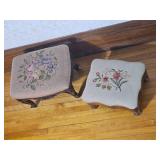 Antique Needlepoint Footstool Pair