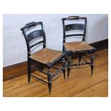 Vintage Black Hitchcock Rush Seat Chairs ~ set of 4