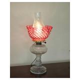 Fenton Hobnail Milk Glass Shaded Lantern Lamp