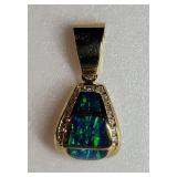 14K Yellow Gold Jeweled Pendant with Fire Opals and Diamonds ~ 7g