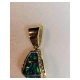14K Yellow Gold Jeweled Pendant with Fire Opals and Diamonds ~ 7g