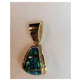 14K Yellow Gold Jeweled Pendant with Fire Opals and Diamonds ~ 7g