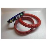 Carved Cinnabar and Cloisonné Bangle Bracelets