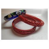 Carved Cinnabar and Cloisonné Bangle Bracelets