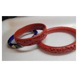 Carved Cinnabar and Cloisonné Bangle Bracelets