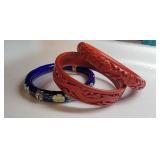 Carved Cinnabar and Cloisonné Bangle Bracelets