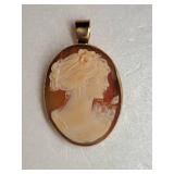 14K Yellow Gold Carved Cameo Pendant ~ 7g
