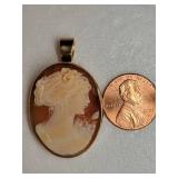14K Yellow Gold Carved Cameo Pendant ~ 7g
