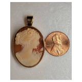 14K Yellow Gold Carved Cameo Pendant ~ 7g
