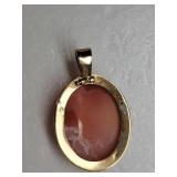 14K Yellow Gold Carved Cameo Pendant ~ 7g