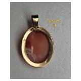 14K Yellow Gold Carved Cameo Pendant ~ 7g