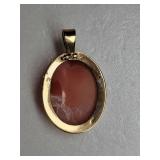 14K Yellow Gold Carved Cameo Pendant ~ 7g