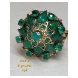 14K Yellow Gold Thai Emerald Princess Ring ~ Size 8, 6g